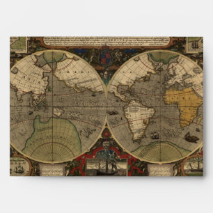 1595 Vintage World Map by Jodocus Hondius Envelopes