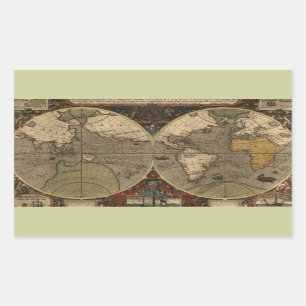 1595 Vintage World Map by Jodocus Hondius Sticker