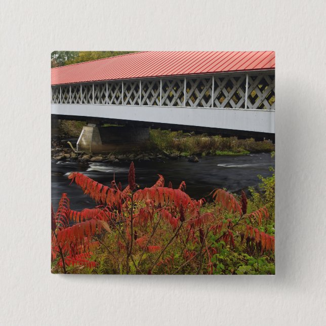 159-foot Ashuelot Covered bridge spanning 2 Inch Square Button (Front)