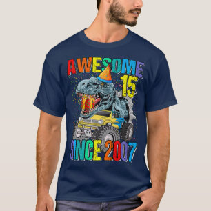 15 Awesome Since 2007 Dinosaur Monster Truck 15th  T-Shirt