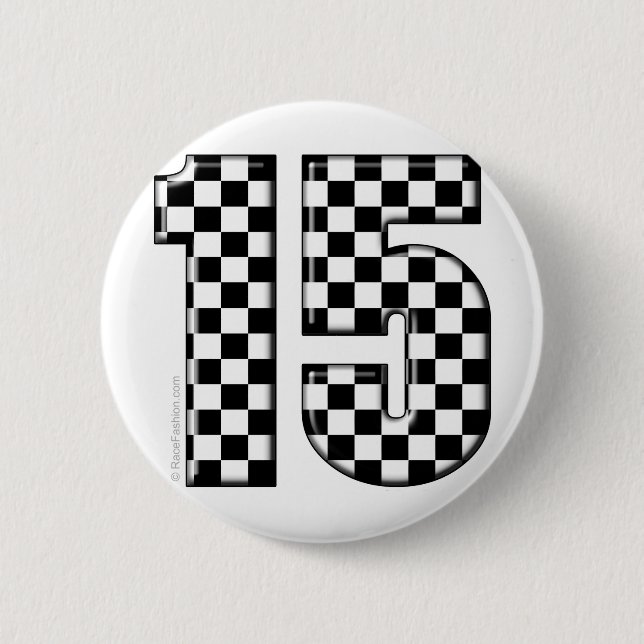 15 chequered auto racing number 2 inch round button (Front)