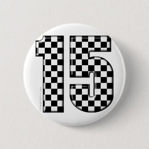 15 chequered auto racing number 2 inch round button