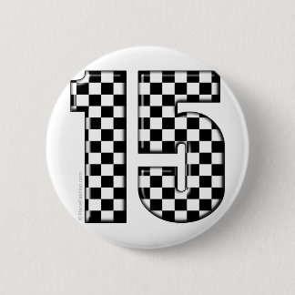 15 chequered auto racing number 2 inch round button
