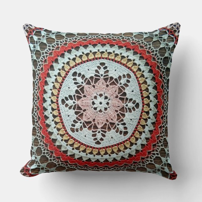 15, Crochet Home Decor Designs Throw Pillow (Front)