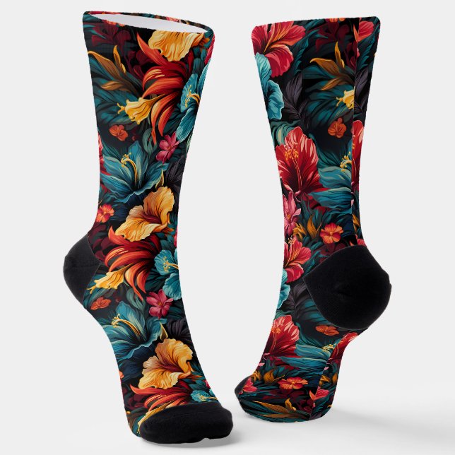 #15 Floral pattern Crew Socks (Angled)