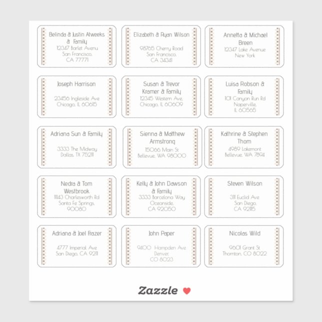 15 Individual Wedding Guest Name Address Sticker (Sheet)