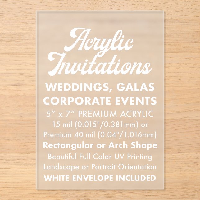 15 Mil Rectangular Frosted Acrylic Invitation (Front)