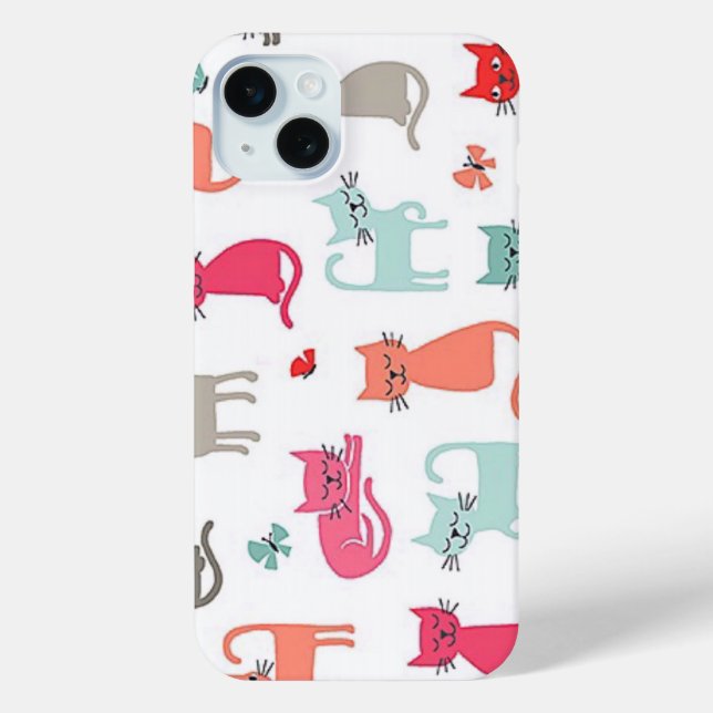 15 Mini Whimsical Colorful Cat coque iphone (Verso)