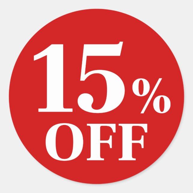 15% OFF Red Background Classic Round Sticker (Front)
