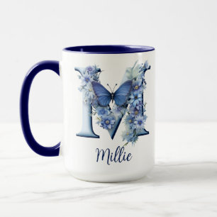15 onces Floral Blue Monogrammed Café Mug