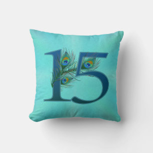 15 Peacock Feather Anniversary Elegant Throw Pillow