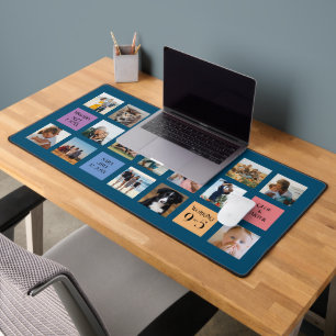 15 Photo, 6 Colour Block on Blue Desk Mat