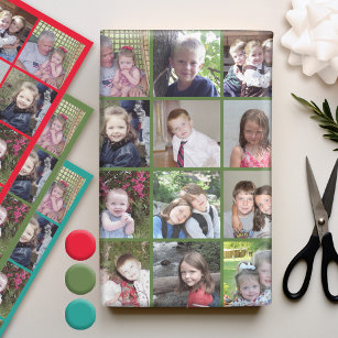 15 Photo Collage - Best Year Ever Red Green Teal Wrapping Paper Sheet