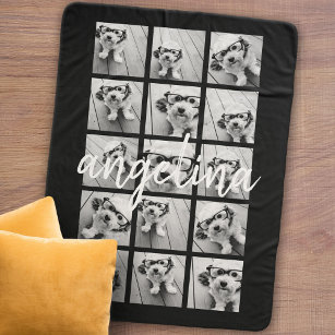 15 Photo Collage - CAN EDIT background colour Sherpa Blanket