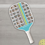 15 Photo Collage Grid All Over with Racing Stripes Pickleball Paddle<br><div class="desc">Use up to 15 square photos to create a unique and personal gift. For best results, crop your photos into squares before uploading. This trendy layout with a place for extra text or a monogram includes clean lines and a modern grid. If you need to adjust the pictures, click on...</div>