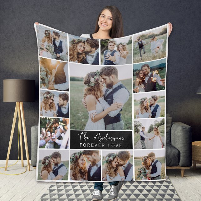 15 Photo Collage Monogram Name Fleece Blanket (Creator Uploaded)