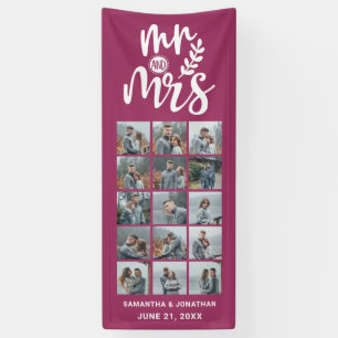 15 Photo Collage Pink & White Mr. & Mrs. Wedding  Banner
