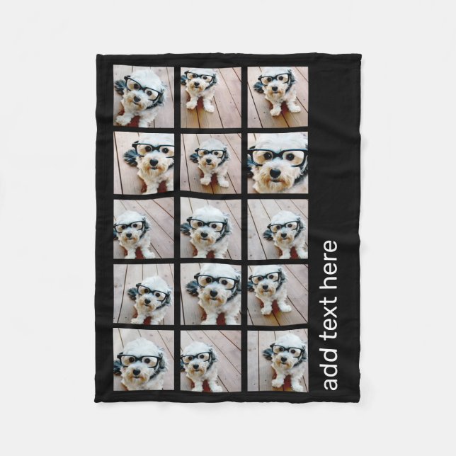 15 Photo Collage with simple text - black white Fleece Blanket (Front)