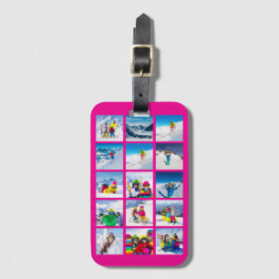 15 Photo Vertical Grid Collage Hot Pink Luggage Tag