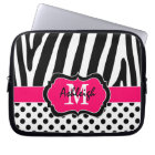 15" Pink Black Zebra Stripes Polka Dot Laptop Case
