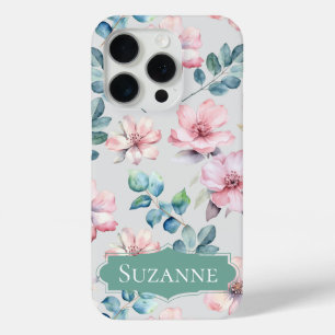 15 Pro Floral Élégant gris clair iPhone / coque ipad