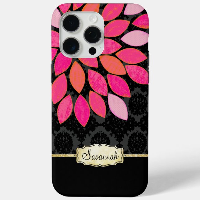 15 Pro Max Coque iphone d'or noir rose orange personnalisé (Verso)
