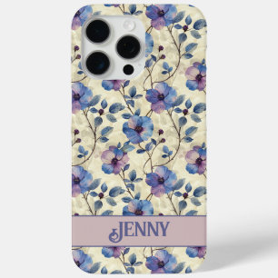 15 Pro Max Coque iPhone Fleurs Bleues et Roses