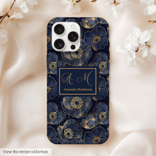 15 Pro Max Coque iPhone Navy Gold Monogramme de Quinceañera T