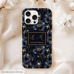15 Pro Max Coque iPhone Navy Gold Motif Floral Sweet Sixteen
