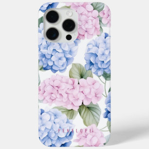 15 Pro Max Coque iphone personnalisé Pink Blue hydrangea