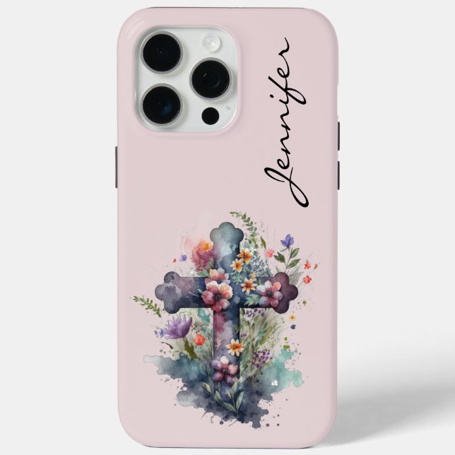 15 Pro Max Fleur personnalisée coque iphone chrétien (Verso)