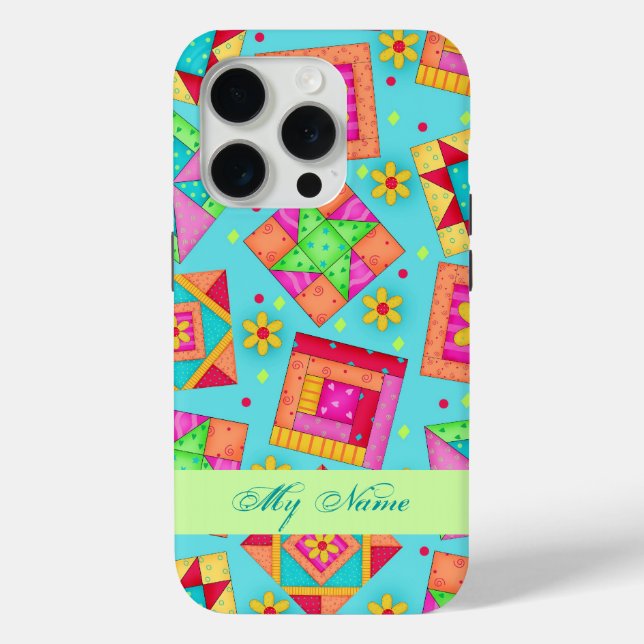 15 Pro Turquoise Quilt Art Personnalisé iPhone 5 Coque (Verso)