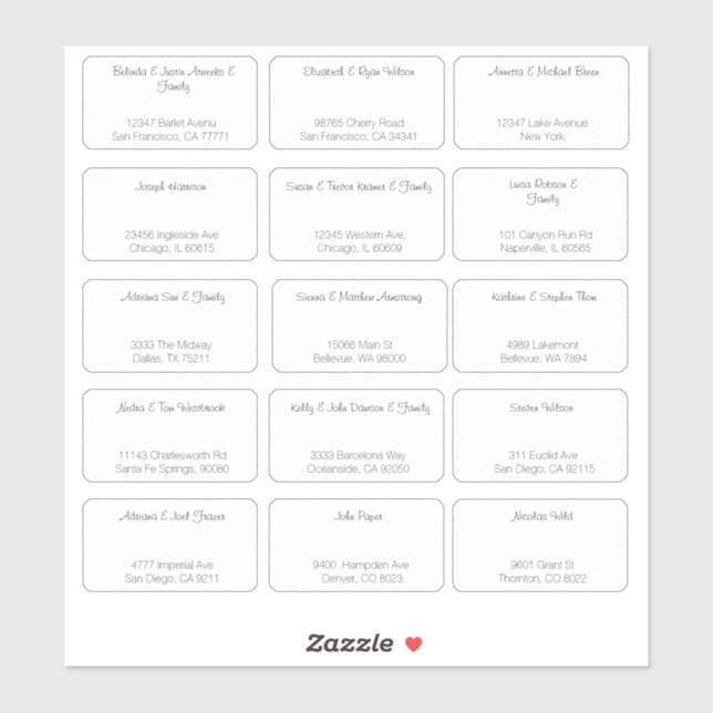 15 Simple Individual Wedding Guest Name Address (Sheet)