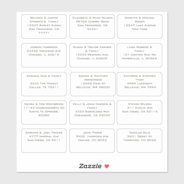 15 Simple Individual Wedding Guest Name Address (Sheet)