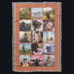15 Square Photo Collage Keepsake Terracotta Throw Blanket<br><div class="desc">15 square photo layout photo collage throw blanket perfect for your instagram photos, with custom colour frames. Makes a lovely christmas gift or keepsake for a college bound child! More colours available in my store. ----------------------------template photos by---------------------------- https://unsplash.com/@thepootphotographer https://unsplash.com/@goodmood77 https://unsplash.com/@jenn_azraimages https://www.pexels.com/u/josh-willink-11499/ https://unsplash.com/@jairoalzate https://unsplash.com/@mindyop https://unsplash.com/@gcalebjones https://unsplash.com/@jimmymystic juan galafa unsplash (removed) https://pixabay.com/no/users/3194556-3194556/...</div>