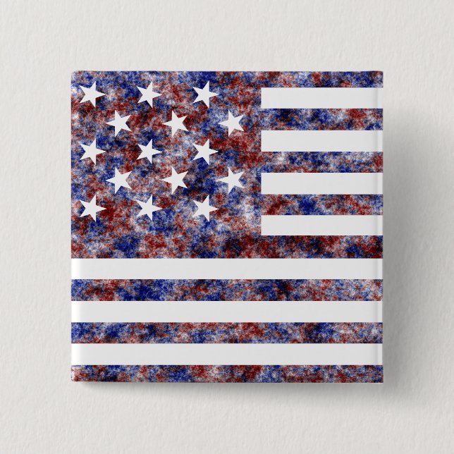 15 Star Us Flag 2 Inch Square Button (Front)