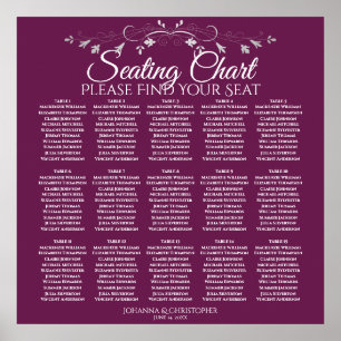 15 Table Elegant Magenta Wedding Seating Chart