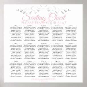 15 Table Elegant Pink & Grey Wedding Seating Chart