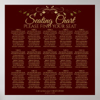 15 Table Gold & Auburn Brown Wedding Seating Chart