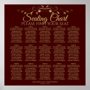 15 Table Gold & Auburn Brown Wedding Seating Chart
