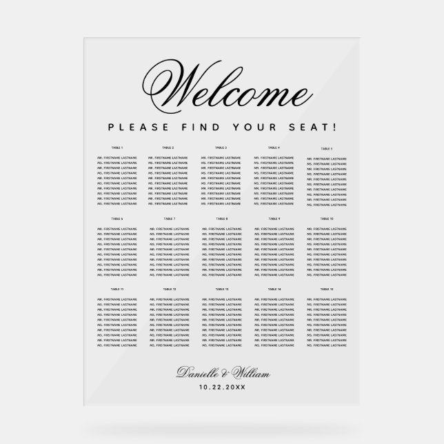 15 Table Minimalist Simple Wedding Seating Chart (Front)