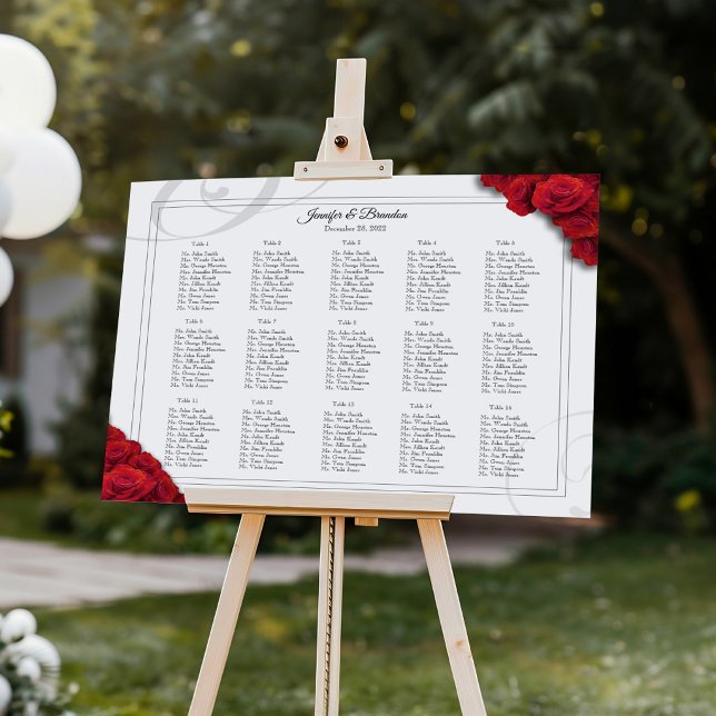 15 table Red Roses Elegant wedding Seating Chart (Creator Uploaded)
