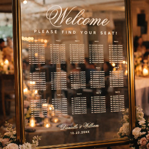 15 Table Transparent White Script Seating Chart  Window Cling