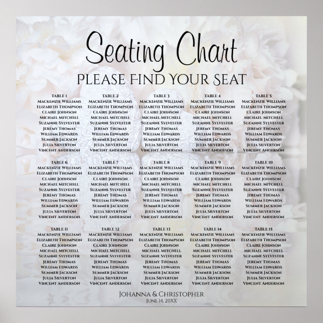 15 Table White Reflections Wedding Seating Chart (Front)