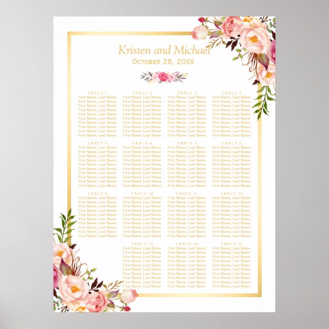 15 Tableaux Mariage Tableau Siège Classy Chic Flor (Devant)
