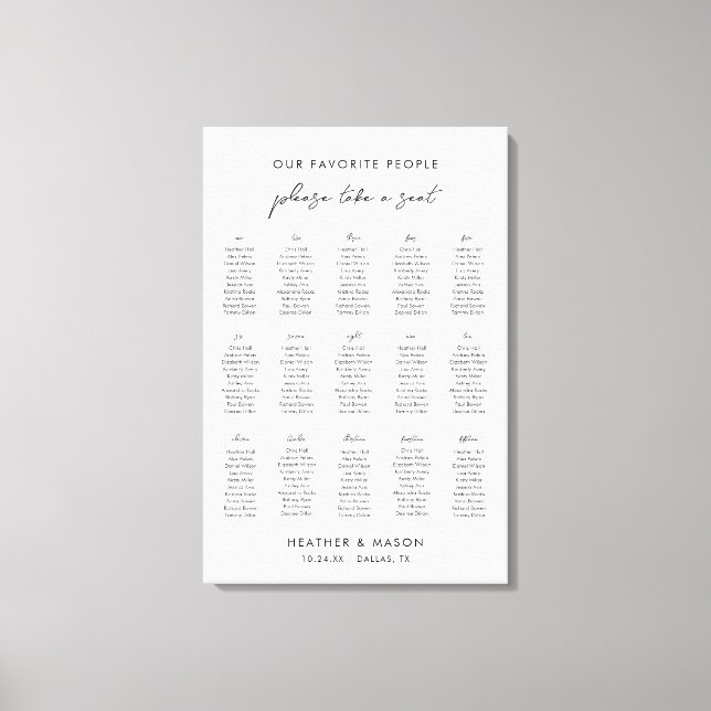 15 Tables Please Take A Seat Wedding Seating Chart Canvas Print (Front)