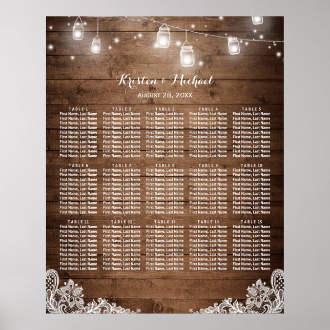 15 Tables Rustic String Lights Seating Chart (Front)