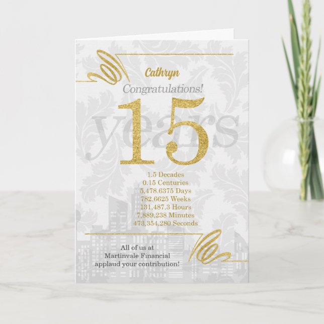 15 Year Employee Anniversary Business Elegance Holiday Card (Front)