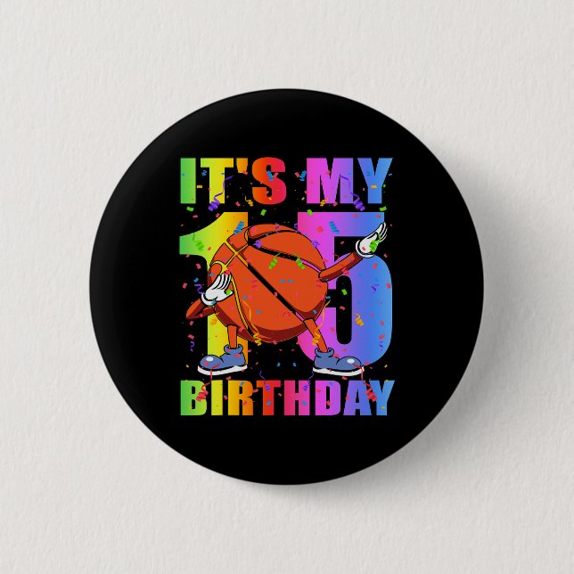 15 Year Old 15th Basketball Birthday Party Theme B 2 Inch Round Button (Front)