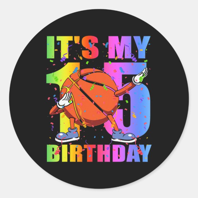 15 Year Old 15th Basketball Birthday Party Theme B Classic Round Sticker (Front)
